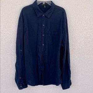 Magaschoni  man linen blend Navy Blue Button-Up Shirt size L